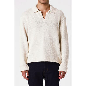 NEUW BOUCLE KNIT RUGBY POLO - ECRU