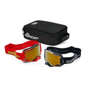 100% MOTO  2027 DUAL ARMEGA RACER PRO PACK  BLACK/RED TRUE GOLD MIRROR LENS