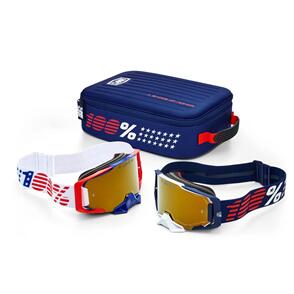 100% MOTO  2027 DUAL ARMEGA RACER PRO PACK  WHITE/NAVY TRUE GOLD MIRROR LENS