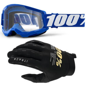 100% 2023 STRATA GOGGLE BLUE CLEAR LENS +  ITRACK GLOVE