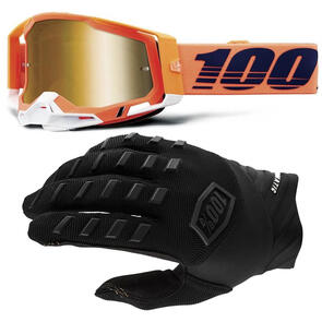 100% 2023 RACECRAFT 2 CORAL MIRROR TRUE GOLD LENS + 2023 AIRMATIC GLOVES BLACK/CHARCOAL