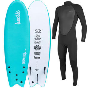 HECTIC BOARD CO 2025 GROMSTER PRO 5'10 SOFTBOARD MENTHOL INCL LEASH & FINS + ONEILL YOUTH 3/2MM FACTOR STEAMER BACK ZIP BLACK COMBO