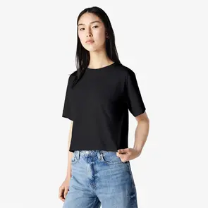 AMERICAN APPAREL 102 WOMEN'S FINE JERSEY BOXY T-SHIRT - BLACK