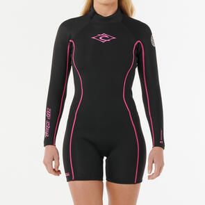RIP CURL 2025 STEPHANIE GILMORE DAWN PATROL BACK ZIP LONG SLEEVE SPRINGSUIT 2MM BLACK/PINK