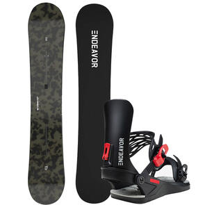 ENDEAVOR SNOWBOARDS 2024 LIVE SNOWBOARD ACETATE + SCOUT BINDINGS BLACK RED PACKAGE