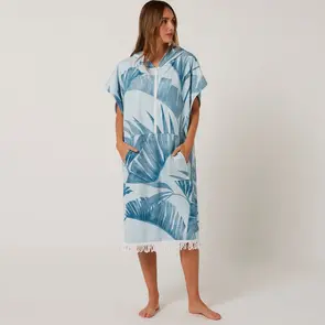 OCEAN N EARTH LADIES PALM ZIP HOODED PONCHO ICEBERG