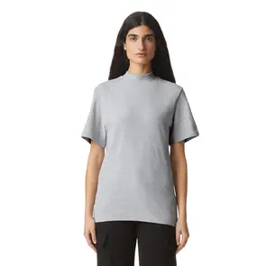 AMERICAN APPAREL 1PQ UNISEX PIQUE MOCKNECK T-SHIRT - HEATHER GREY