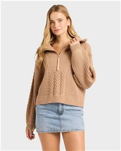 BILLABONG WOMENS SUN ZIPPY SWEATER TRUFFLE