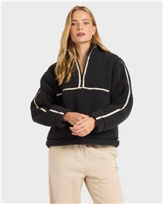 BILLABONG WOMENS GETTING WARM SHERPA HALF ZIP PULLOVER BLACK SANDS