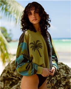 BILLABONG WOMENS SPLIT PALM KENDAL CREW NECK CEDAR