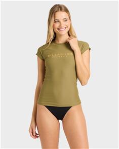 BILLABONG WOMENS SOCIETY FOIL SHORT SLEEVE RASH VEST DARK OLIVE
