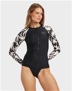 BILLABONG WOMENS BY MY SIDE PIPA LONG SLEEVE RASH VEST BLACK WHITE