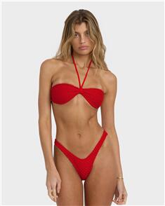 BILLABONG WOMENS TWISTED TIDES HALTER BANDEAU BIKINI TOP RED ALOHA