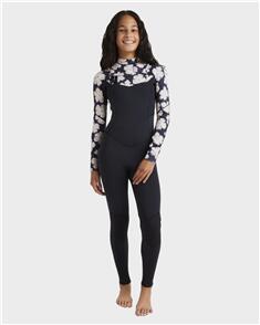 BILLABONG GIRLS SALTY DAYZ NATURAL 3/2 CHEST ZIP STEAMER WETSUIT BLACK PEBBLE