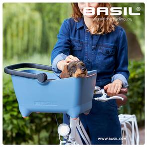 BASIL BUDDY, FRONT BICYCLE BASKET FOR DOGS,FADED DENIM (KF FITTINGS