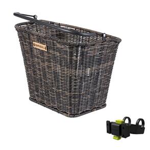 BASIL BREMEN RATTAN LOOK KF FRONT BASKET,INCLUDES KF HANDLEBAR HOLDER, BROWN
