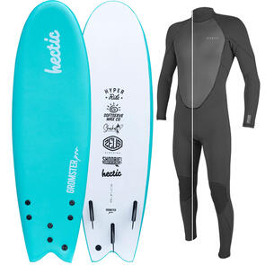 HECTIC BOARD CO 2025 GROMSTER PRO 5'10 SOFTBOARD MENTHOL INCL LEASH & FINS + ONEILL YOUTH 3/2MM FACTOR STEAMER BACK ZIP BLACK COMBO