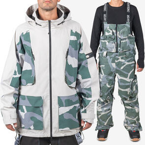 ENDEAVOR SNOWBOARDS 2025 2L PATROL JACKET SAND / CAMO + 3L SCOUT REMOVABLE BIB PANT