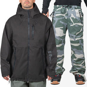ENDEAVOR SNOWBOARDS 2025 3L SHELTER JACKET BLACK + 2L RANGER PANT CAMO