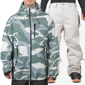 ENDEAVOR SNOWBOARDS 2025 3L SHELTER JACKET CAMO + 3L ELITE PANT SAND