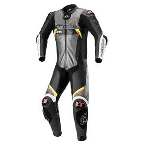 ALPINESTARS ROAD  MISSILE V2 IGNITION 1PC LEATHER SUIT METALLIC GREY/BLACK/YELLOW/RED FLUORO