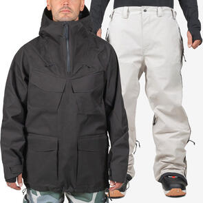 ENDEAVOR SNOWBOARDS 2025 3L SCOUT ANORAK BLACK + 3L ELITE PANT SAND