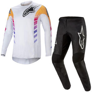 ALPINESTARS 2023 TECHSTAR DAYTONA JERSEY HAZE GREY/ORANGE FLUORO/RHODAMINE + 2026 FLUID GRAPHITE PANTS BLACK/SILVER