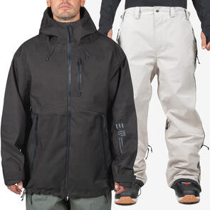 ENDEAVOR SNOWBOARDS 2025 3L SHELTER JACKET BLACK + 3L ELITE PANT SAND