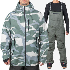 ENDEAVOR SNOWBOARDS 2025 3L SHELTER JACKET CAMO + 3L SHELTER BIB PANT MOSS
