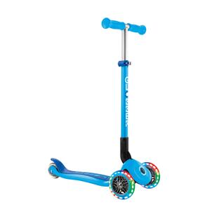 GLOBBER PRIMO FOLDABLE LIGHTS SCOOTER - SKY BLUE/NAVY BLUE