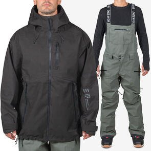 ENDEAVOR SNOWBOARDS 2025 3L SHELTER JACKET BLACK + 3L SHELTER BIB PANT MOSS