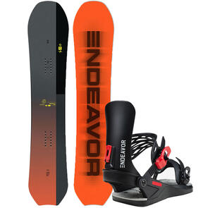 ENDEAVOR SNOWBOARDS 2025 SCOUT SNOWBOARD QSL + SCOUT BINDINGS BLACK RED PACKAGE