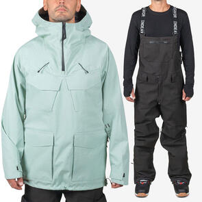 ENDEAVOR SNOWBOARDS 2025 3L SCOUT ANORAK EUCALYPTUS + 3L SHELTER BIB PANT BLACK