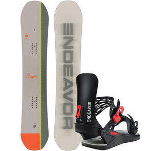 ENDEAVOR SNOWBOARDS 2025 MAVERICK SNOWBOARD QSL + SCOUT BINDINGS BLACK RED PACKAGE
