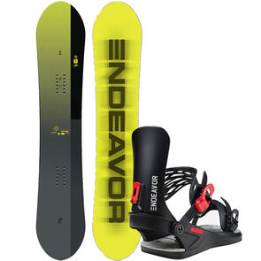 ENDEAVOR SNOWBOARDS 2025 ROVER SNOWBOARD QSL + SCOUT BINDINGS BLACK RED PACKAGE
