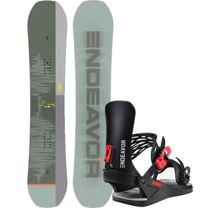 ENDEAVOR SNOWBOARDS 2025 RANGER SNOWBOARD QSL + SCOUT BINDINGS BLACK RED PACKAGE