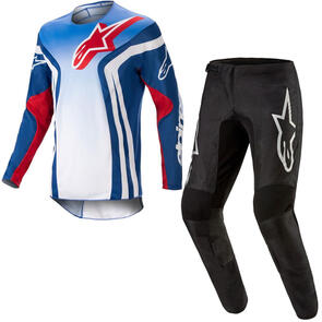 ALPINESTARS 2023 RACER SEMI JERSEY BLUE/HOT ORANGE + 2026 FLUID GRAPHITE PANTS BLACK/SILVER