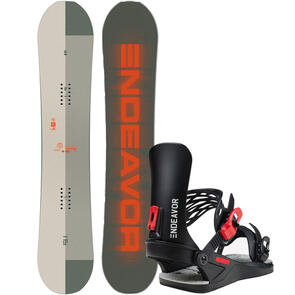 ENDEAVOR SNOWBOARDS 2025 PIONEER SNOWBOARD QSL + SCOUT BINDINGS BLACK RED PACKAGE