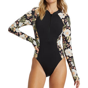 BILLABONG LOST COVE ZIP FRONT BODYSUIT BLACK PEBBLE