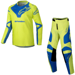 ALPINESTARS 2025 YOUTH RACER VEIL JERSEY AND PANTS YELLOW FLUORO/BLUE