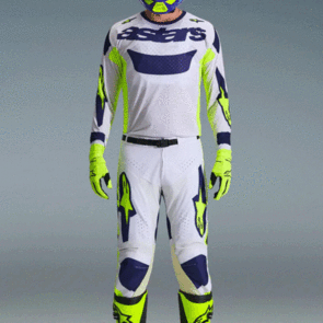 ALPINESTARS 2026 RACER AIR RIWAY JERSEY AND PANTS LIGHT GRAY/YELLOW FLUORO/BLUE