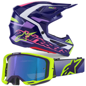 ALPINESTARS 2026 S-M7 DEED HELMET PURPLE/PINK AND VISION 8 CORP GOGGLE PURPLE/YELLOW