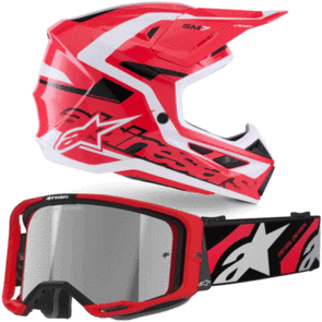 ALPINESTARS 2026 S-M7 DEED HELMET RED/BLACK AND VISION LUAR 8 GOGGLE RED/BLACK