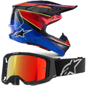 ALPINESTARS 2026 SUPERTECH S-M10 HELMET ERA BLUE AND VISION CORP 8 GOGGLE BLACK MIRROR