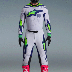 ALPINESTARS 2026 SUPERTECH VISTA JERSEY AND PANTS LIGHT GRAY/YELLOW FLUORO/BLUE