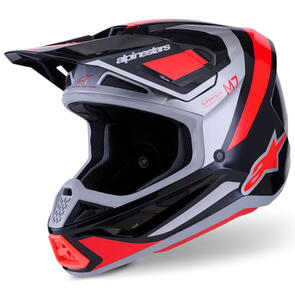 ALPINESTARS 2026 S-M7 RISE HELMET BLACK/SILVER/RED FLUORO GLOSS