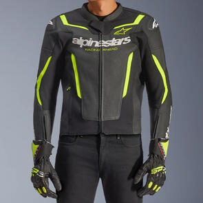 ALPINESTARS ROAD GP FORCE V2 LEATHER JACKET AIRFLOW BLACK/YELLOW FLUORO