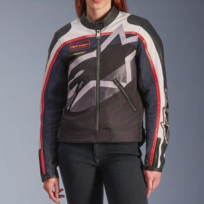 ALPINESTARS ROAD WOMENS IDLES LEATHER/TEXTILE JACKET OFF WHITE/FLUO RED/BLACK