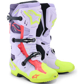 ALPINESTARS TECH-10 SUPERVENTED BOOTS PURPLE/YELLOW FLUORO/DIVA PINK