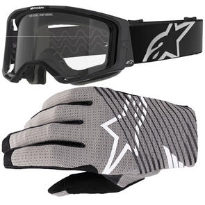 ALPINESTARS VISION CORP 8 GOGGLE BLACK DUAL PANE CLEAR LENS + 2025 RADAR PRO GLOVES BLACK